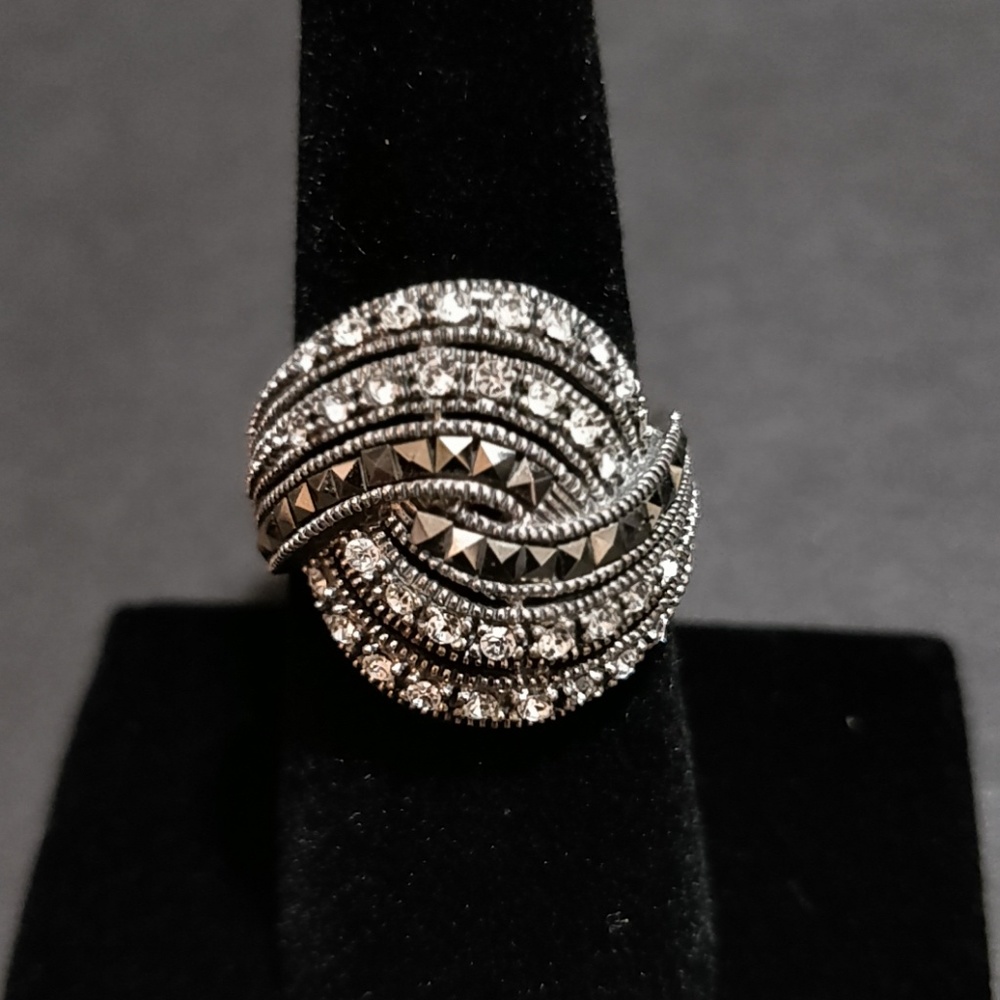 * Sterling Silver CZ & Marcasite Swirl Ring